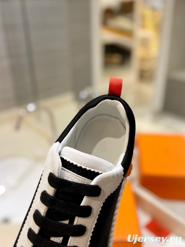 2024 Unisex Hermès black white leather mesh sneakers
