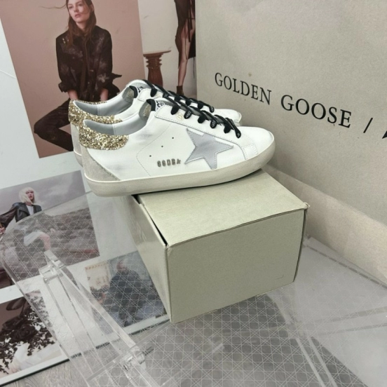 2025 Women GGDB White Silver Gold Leather Glitter Sneakers