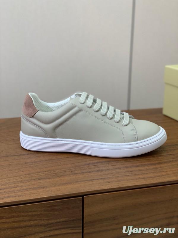 2025 Unisex Brunello Cucinelli Light Grey Leather Casual Sneakers Handcrafted KFY00310