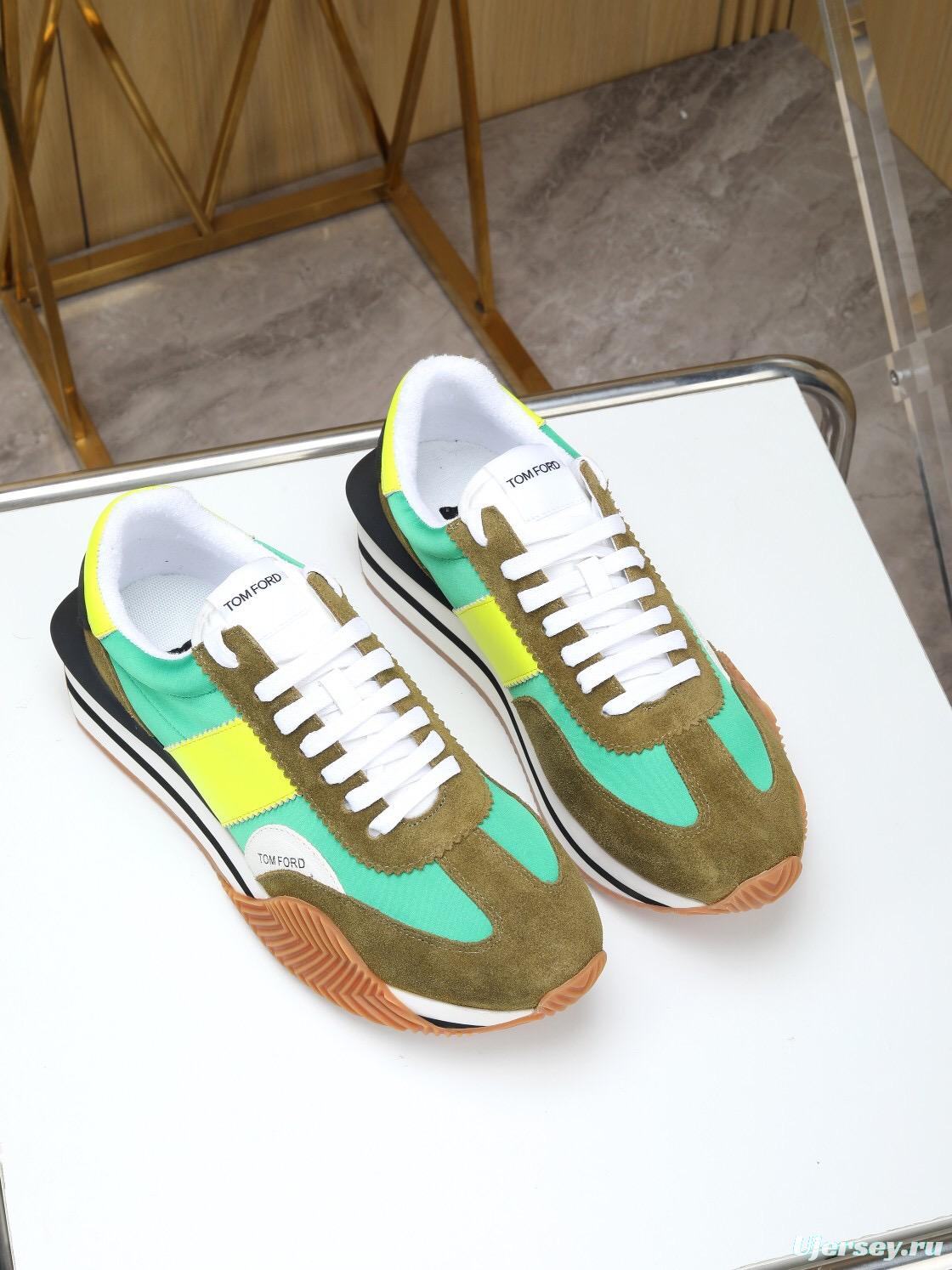 2025 Unisex TOM FORD Green Yellow Suede Nylon Sneakers LY00360(F)/LY00370(M)