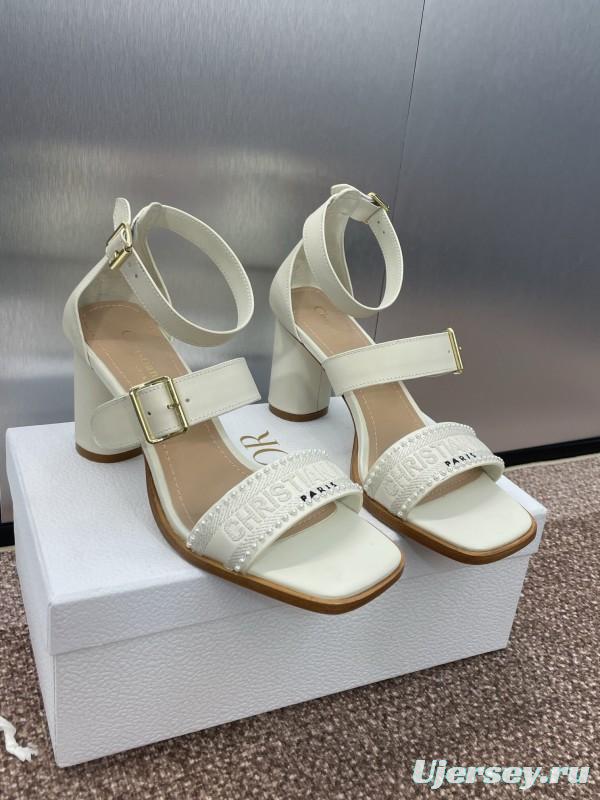 2025 Women Dior White Calfskin Silk Embroidery Sandals KFY00320