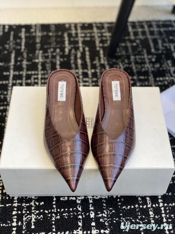 2025 Women Toteme Brown Leather Mule Shoes