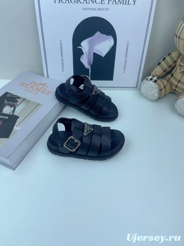 2025 Kids PRADA Black White Leather Sandals
