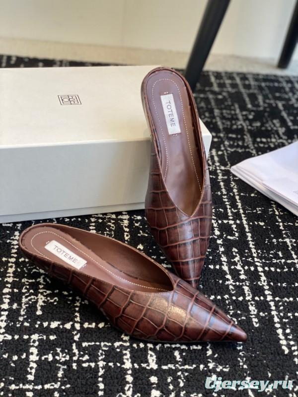 2025 Women Toteme Brown Leather Mule Shoes
