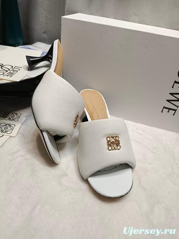 2025 Women Loewe White Leather Slide Heels LY00270