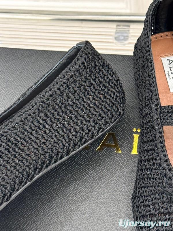 2025 Women AlAIA Black Woven Leather Mary Jane KFY00310