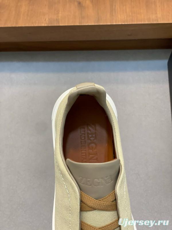 2024 Men Ermenegildo Zegna Beige PELLETESSUTA Calfskin Sneakers Elastic Detail MJ00280