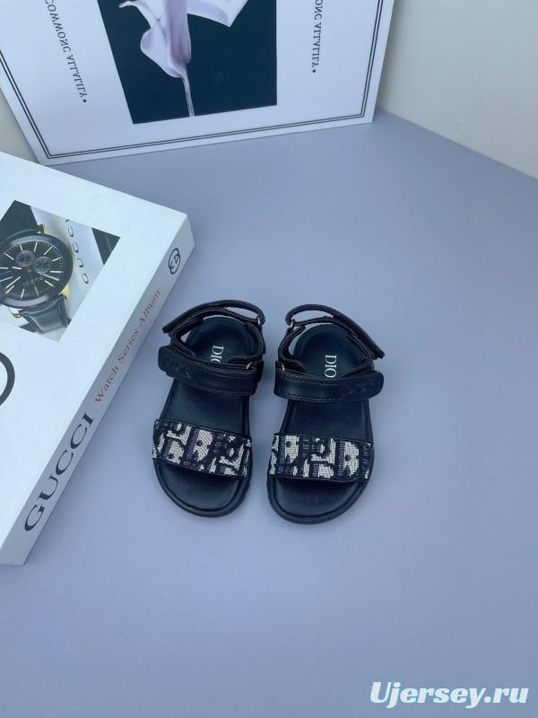 2025 Kids Dior Black Fabric Leather Sandals