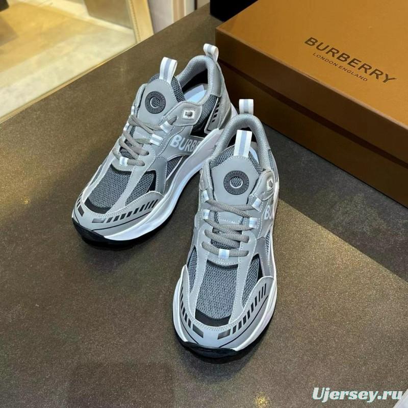2025 Unisex Burberry Grey Suede Leather Mesh Sneakers Vintage Code MJ00380