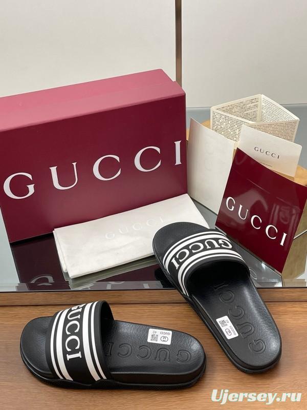 2025 Gucci Black White Rubber Slippers LY00175