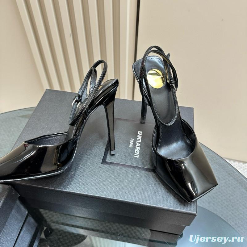 2025 Women Yves Saint Laurent Black Patent Leather Slingback Pumps MJ00280