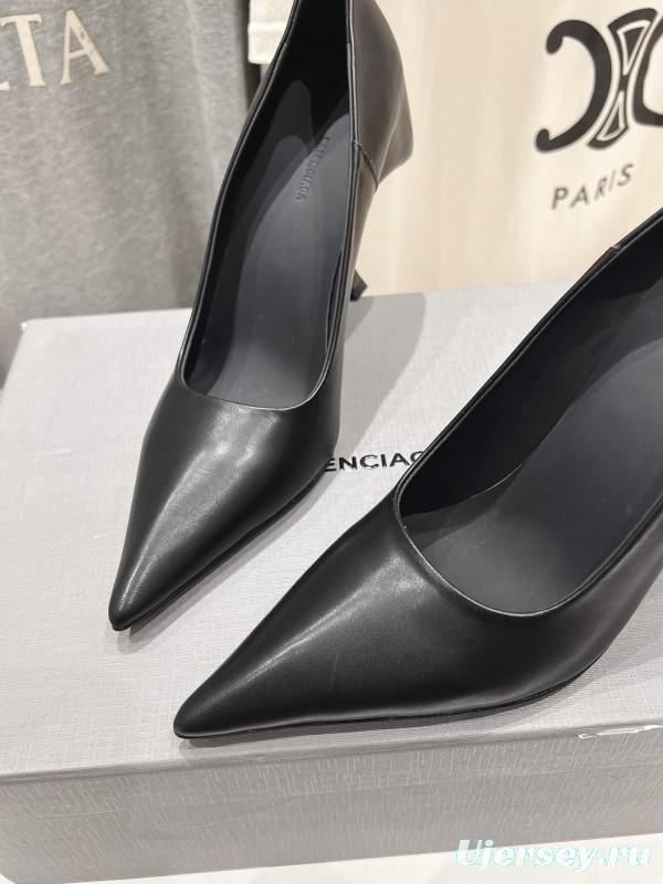 2025 Women Balenciaga Black Leather High Heels