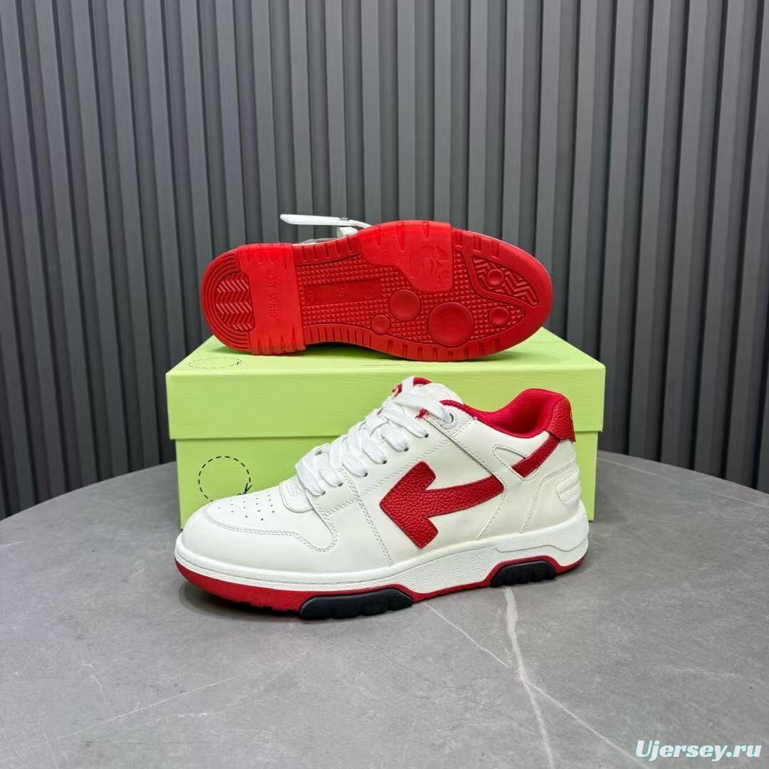 2025 Unisex Off-White White Red Leather Sneakers KFY00320