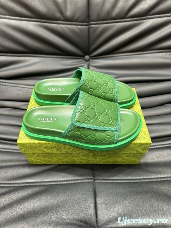 2024 Slippers Gucci Green Leather Slippers MJ00200