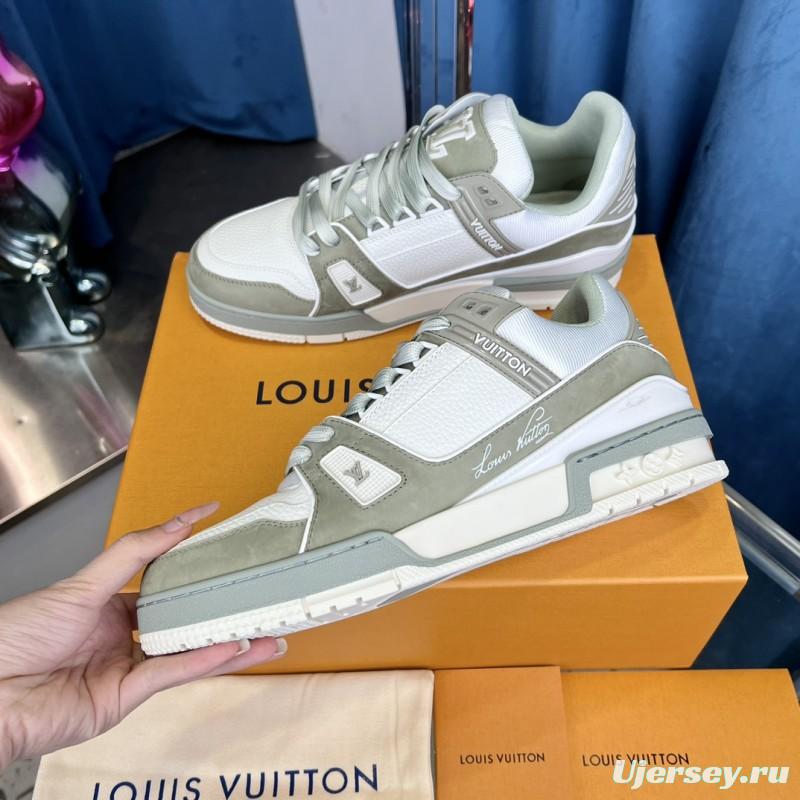 2025 Unisex Louis Vuitton White Grey Leather LV Trainer