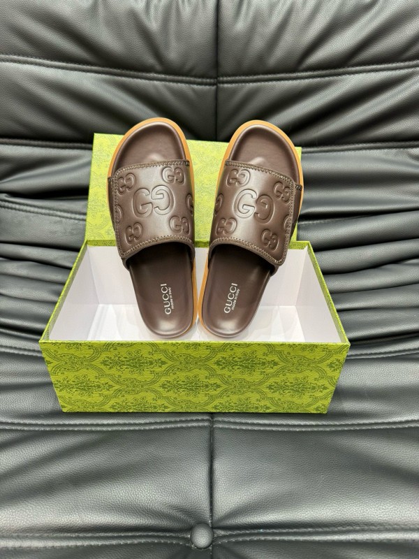 2024 Gucci Brown Leather Slippers MJ00200