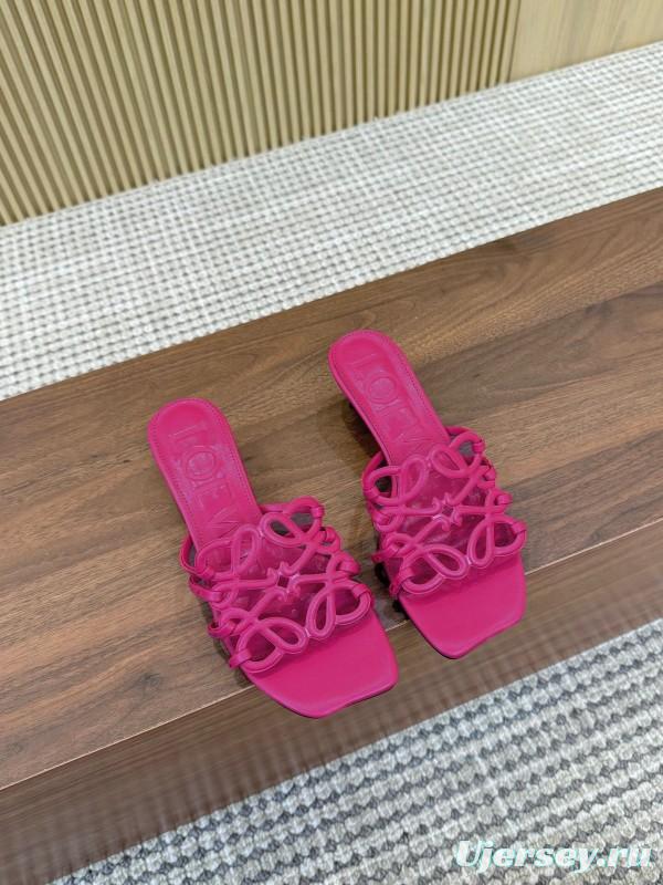 2025 Women Loewe Pink Leather Heeled Sandals LY00210