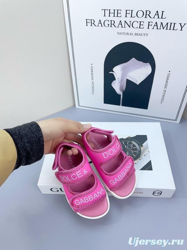 2025 Kids Dolce & Gabbana Pink Black White Leather Sandals