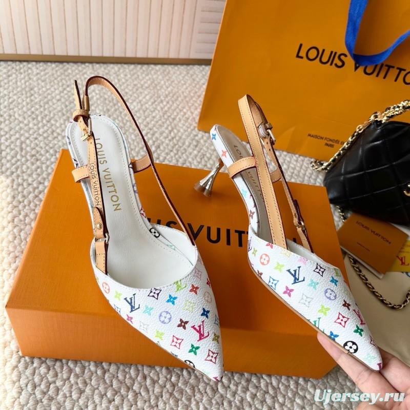 2025 Women Louis Vuitton White Multicolor Leather Slingback Pumps