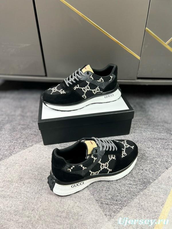 2024 Men Gucci black white fabric suede sneakers MJ00260