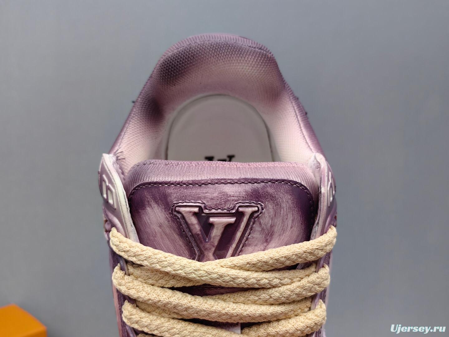 2025 Unisex Louis Vuitton Purple Blue Leather Sneakers