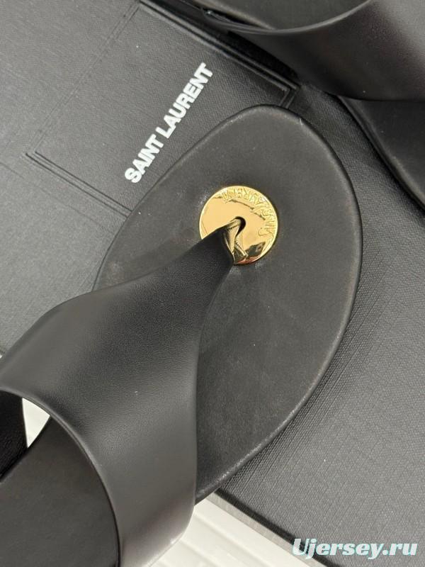 2025 Slippers Yves Saint Laurent Black Leather Slippers KFY00270