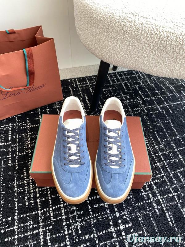 2024 Men Loro Piana Blue Suede Leather Sneakers MJ00320
