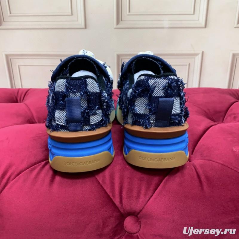 2024 Unisex Dolce & Gabbana Blue Black Canvas Leather Sneakers
