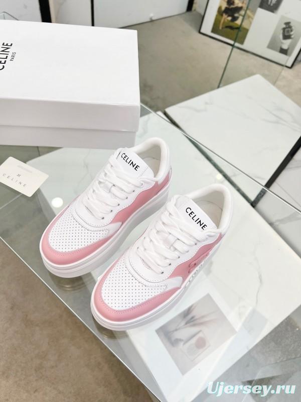 2025 Women CELINE White Pink Leather Sneakers