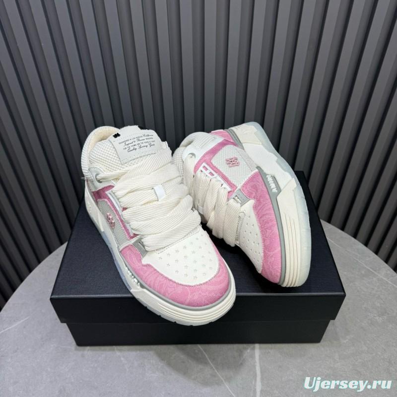 2024 Unisex Amiri Pink White Mesh Suede Sneakers MJ00360