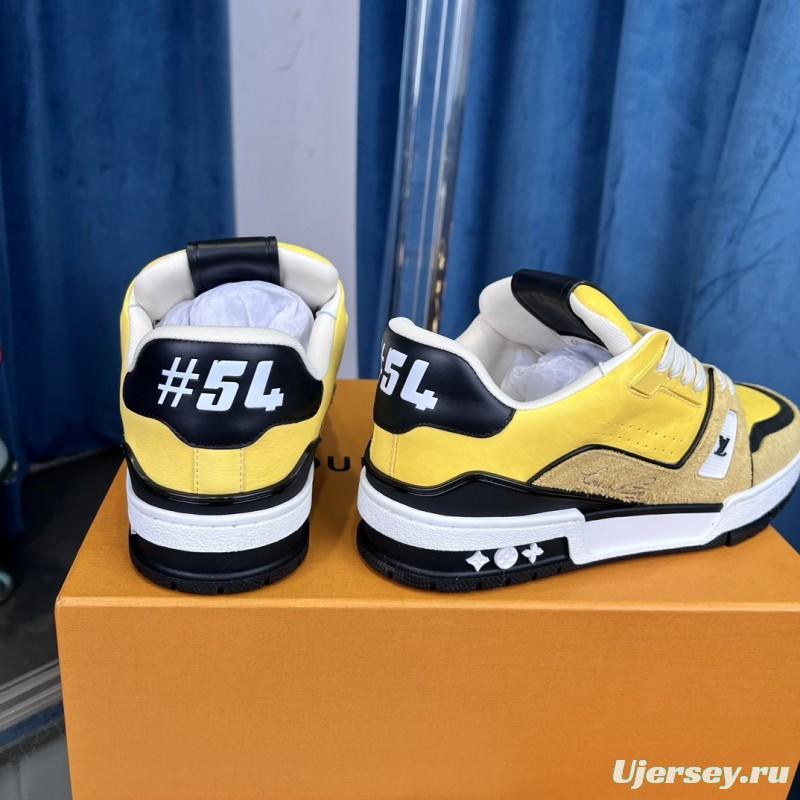 2025 Men Louis Vuitton Yellow Black Leather Suede Sneakers