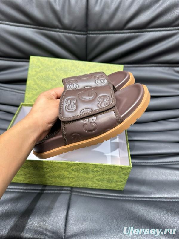 2024 Gucci Brown Leather Slippers MJ00200