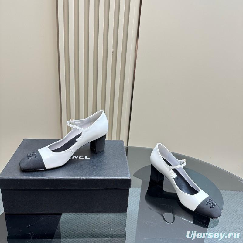2025 Women Chanel White Black Leather Mary Jane Double Strap CC Logo KFY00290