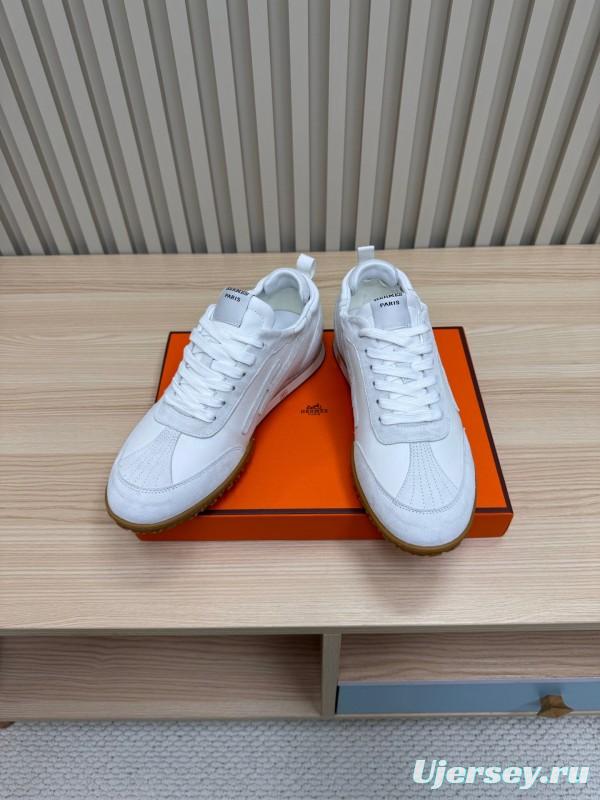 2025 Unisex Hermès White Suede Down Fabric Sneakers Top Version LY00310