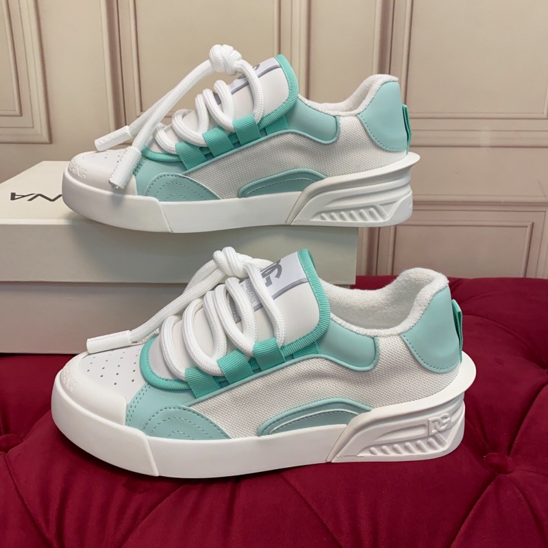 2025 Women Dolce & Gabbana White Mint Leather Mesh Sneakers