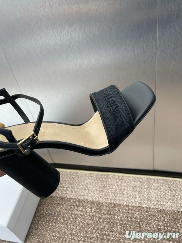 2025 Women Dior Black Leather High Heel Sandals