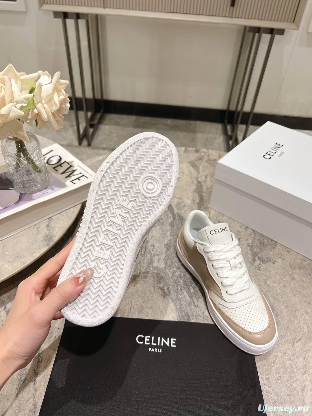 2025 Women Celine Beige White Leather Sneakers
