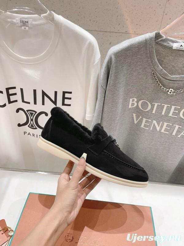 2024 Unisex Le Parmentier Black Suede Leather Wool Loafers MJ00310