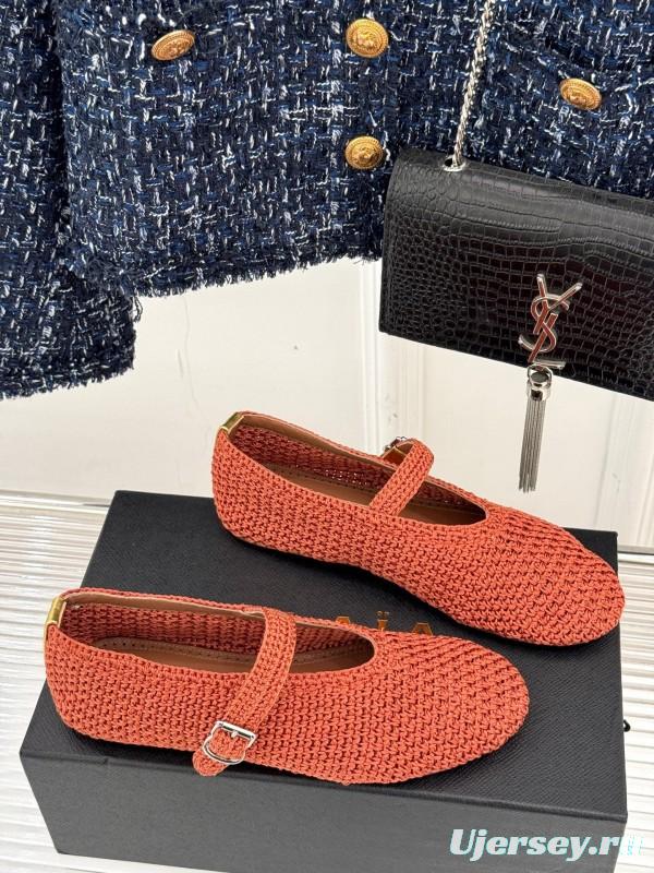 2025 Women AlAIA Orange Knitted Leather Mary Jane KFY00310