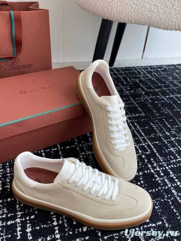 2024 Unisex Loro Piana Beige White Leather Suede Casual Shoes MJ00320