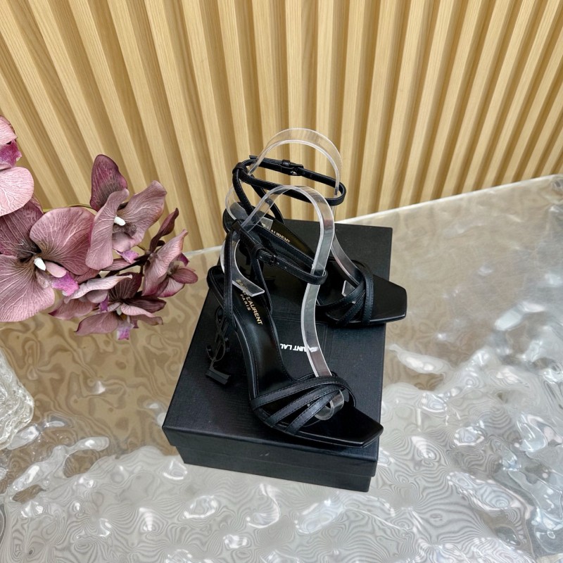2025 Women Yves Saint Laurent Black Leather Sandals