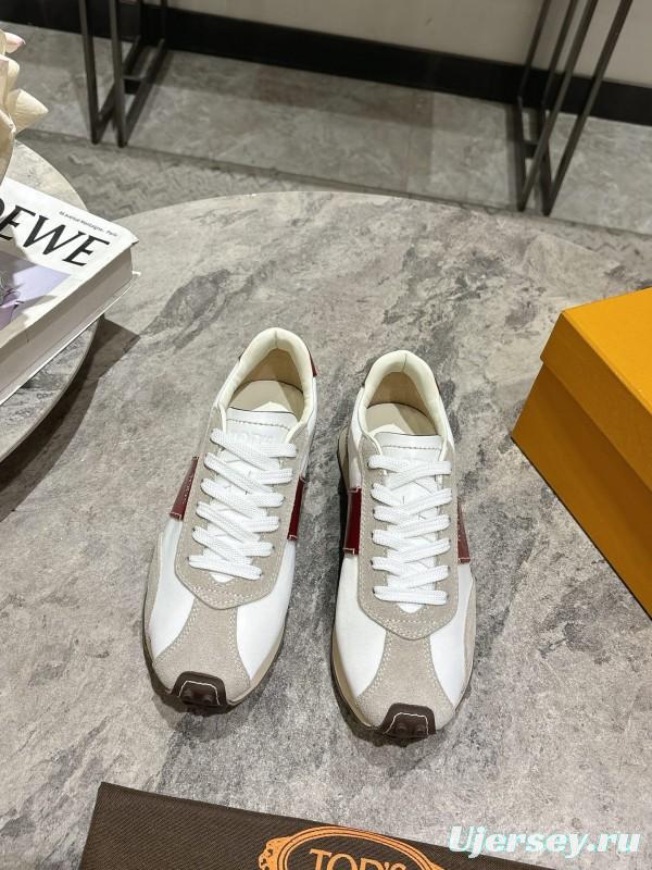 2025 Women TOD'S White Red Leather Suede Sneakers