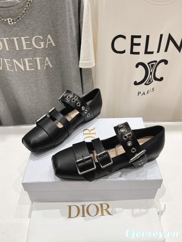 2025 Women Dior Black Leather Mary Jane Buckle KFY00300