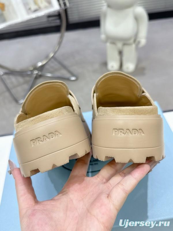 2025 Women Prada Beige Suede Loafer Slip-On KFY00280