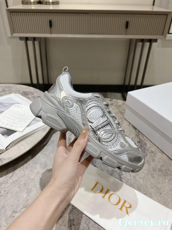 2025 Women Dior Silver Mesh Leather Running Sneakers