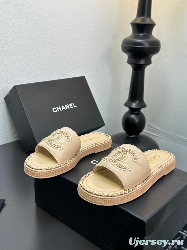 2025 Slippers Chanel Beige Leather Slippers