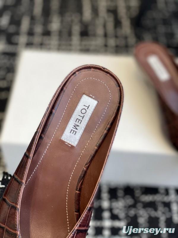 2025 Women Toteme Brown Leather Mule Shoes