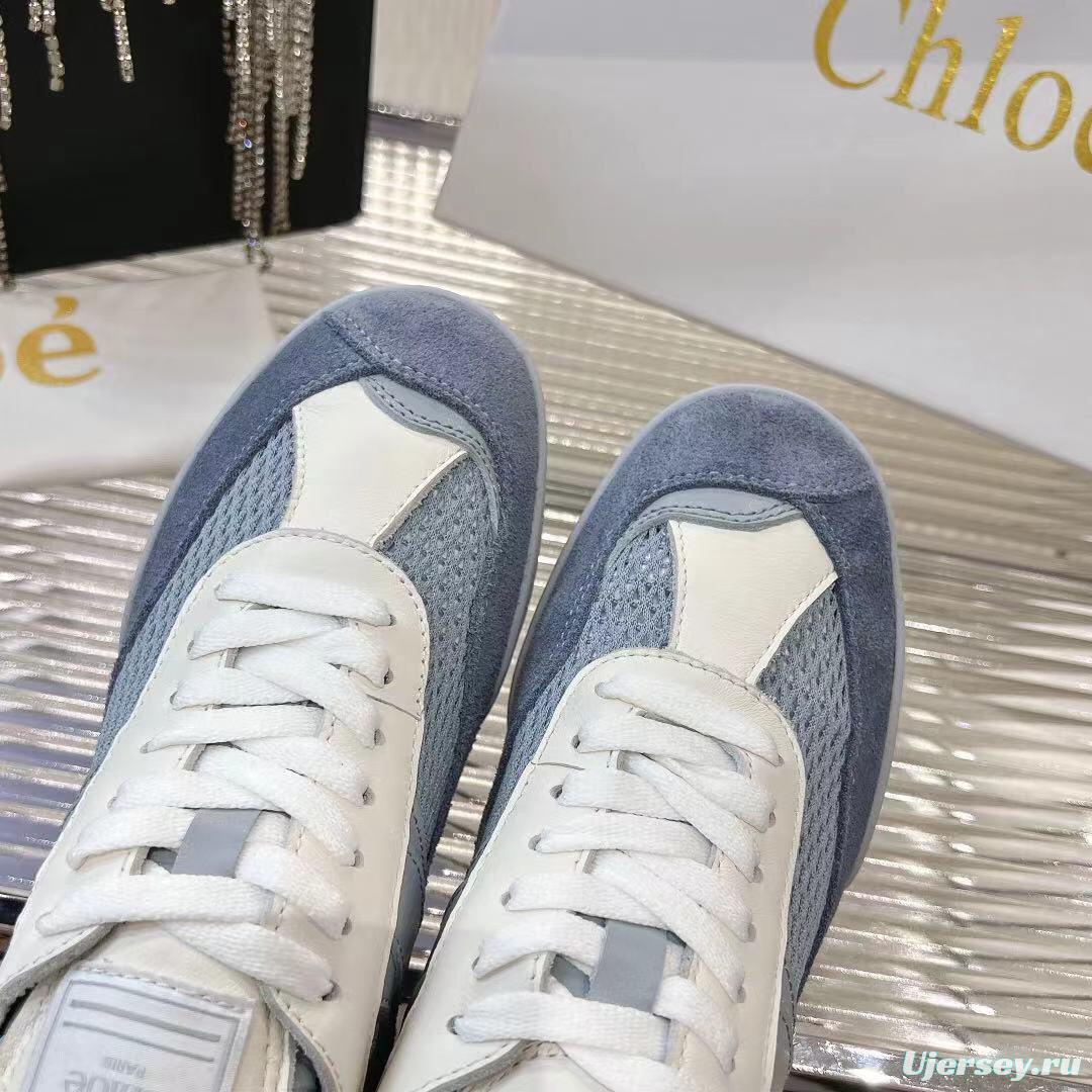 2025 Women Chloé Blue White Suede Leather Casual Sneakers LY00280