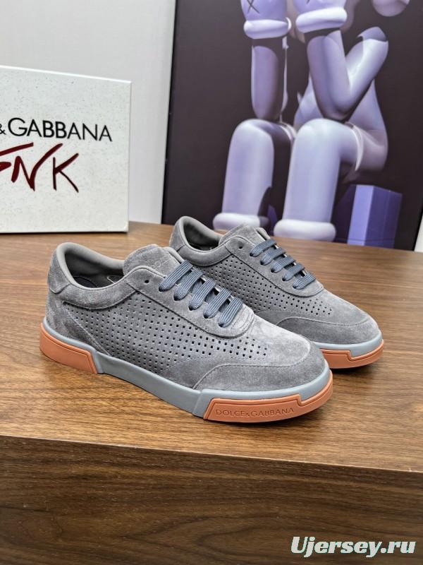 2025 Men Dolce & Gabbana Gray Suede Casual Sneakers LY00280