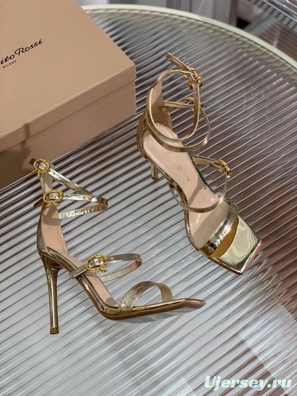 2025 Women Gianvito Rossi Gold Leather High Heel Sandals